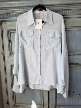 Frankie Shop Willa Oversized Cotton Blend Shirt in Sky Size XS/S NWT